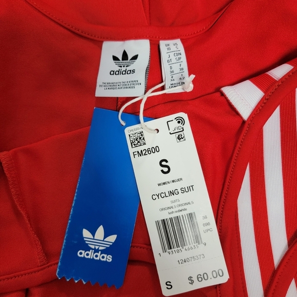 Adidas Women's Originals Lush Red And White Active Cycling Bodysuit Sz Small NEW - Picture 10 of 12